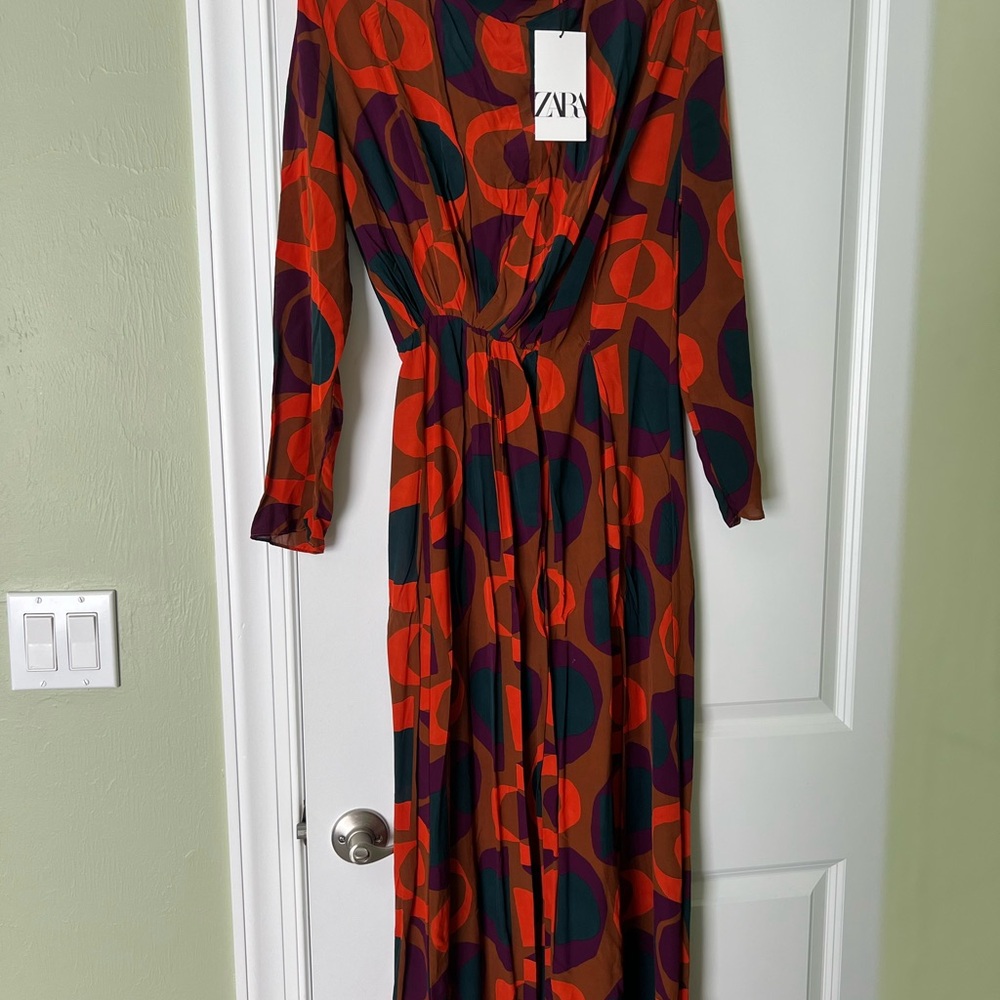 Zara Black and Red Cowl Neck Bishop Sleeve Sundress - Picture 2 of 2